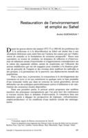 Restauration de l'environnement et emploi au Sahel