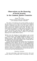 Observations on the financing of social security in the common market countries