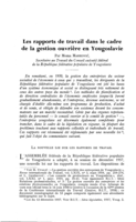 Les rapports de travail dans le cadre de la gestion ouvrière en Yougoslavie