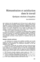 Rémunération et satisfaction dans le travail: quelques résultats d'enquêtes