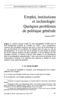 Emploi, institutions et technologie: quelques problèmes de politique générale