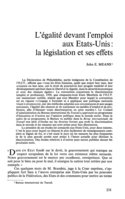 L'égalité devant l'emploi aux Etats-Unis: la législation et ses effets