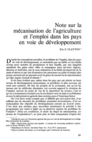 Note sur la mécanisation de l'agriculture et l'emploi dans les pays en voie de développement