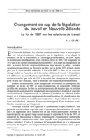 Changement de cap de la législation du travail en Nouvelle-Zélande: la loi de 1987 sur les relations de travail