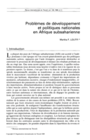 Problèmes de développement et politiques nationales en Afrique subsaharienne