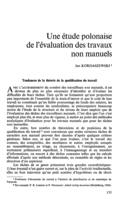 Une étude polonaise de l'évaluation des travaux non manuels