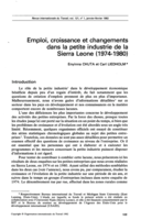 Emploi, croissance et changements dans la petite industrie de la Sierra Leone (1974-1980)