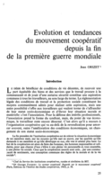 Evolution et tendances du mouvement coopératif depuis la fin de la première guerre mondiale