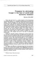 Prospects for eliminating hunger in the face of world-wide economic recession