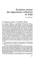 Evolution récente des négociations collectives en Italie