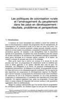 Les politiques de colonisation rurale et l'aménagement du peuplement dans les pays en développement: résultats, problèmes et perspectives