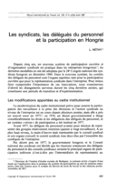 Les syndicats, les délégués du personnel et la participation en Hongrie