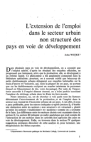 L'extension de l'emploi dans le secteur urbain non structuré des pays en voie de développement