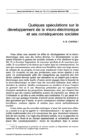 Quelques spéculations sur le développement de la micro-électronique et ses conséquences sociales