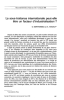 La sous-traitance internationale peut-elle être un facteur d'industrialisation?
