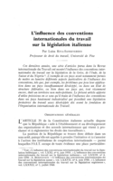 L'influence des conventions internationales du travail sur la législation italienne
