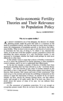 Socio-economic fertility theories and their relevance to population policy