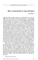 Bien comprendre la crise africaine