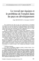 Le travail par équipes et le problème de l'emploi dans les pays en développement