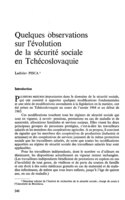 Quelques observations sur l'évolution de la sécurité sociale en Tchécoslovaquie
