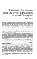 L'évolution des relations entre employeurs et travailleurs au plan de l'entreprise