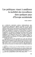 Les politiques visant à améliorer la mobilitéd es travailleurs dans quelques pays d'europe occidentale
