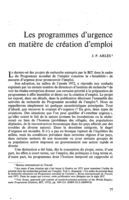Les programmes d'urgence en matière de création d'emploi