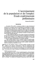 L'accroissement de la population et de l'emploi: etude expérimentale préliminaire