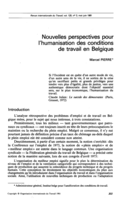 Nouvelles perspectives pour l'humanisation des conditions de travail en Belgique