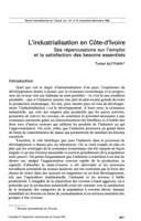 L'industrialisation en Côte d'Ivoire: ses répercussions sur l'emploi et la satisfaction des besoins essentiels