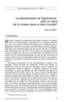 La biorévolution et l'agriculture: vers un recul de la misère dans le tiers monde?