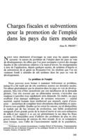 Charges fiscales et subventions pour la promotion de l'emploi dans les pays du tiers monde