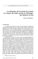 La réduction de la durée du travail, un moyen de lutter contre le chômage: les facteurs en jeu