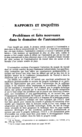 Problèmes et faits nouveaux dans le domaine de l'automation