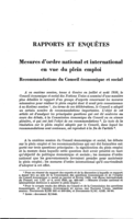 Mesures d'ordre national et international en vue du plein emploi: recommandations du Conseil économique et social