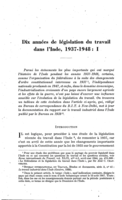 Dix années de législation du travail dans l'Inde, 1937-1948: I