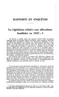 La législation relative aux allocations familiales en 1947: I