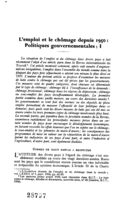 L'emploi et le chômage depuis 1950: politiques gouvernementales. I