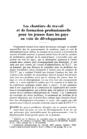 Les chantiers de travail et de formation professionnelle pour les jeunes dans les pays en voie de développement