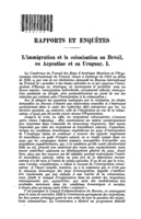 L'immigration et la colonisation au Brésil, en Argentine et en Uruguay: I