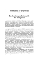 La sélection professionnelle des immigrants