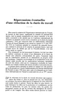Répercussions éventuelles d'une réduction de la durée du travail