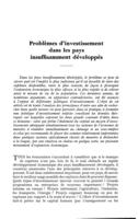 Problèmes d'investissement dans les pays insuffisamment développés
