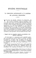 La tuberculose professionnelle et le problème des poussières industrielles