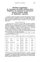 Résultats d'application de l'assurance - invalidité - vieillesse - décès obligatoire du personnel des entreprises privées d'intérêt public en République Argentine