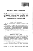 The termination of contracts of employment of salaried employees and technical staff (notice of termination of contracts and compensation for dismissal): III