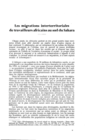 Les migrations interterritoriales de travailleurs africains au sud du Sahara