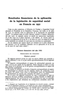 Resultados financieros de la aplicación de la legislación de seguridad social en Francia en 1951