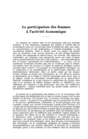 La participation des femmes à l'activité économique