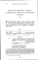 Control of the employment of children in agriculture in Canada and the United States of America